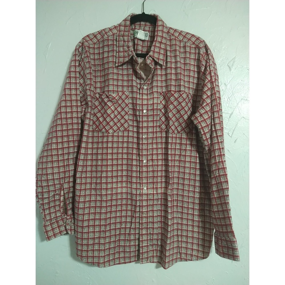 Haband Flannel Pearl‎ Snap Shirt Men L Red Plaid Hiking Outdoor Long Sleeve